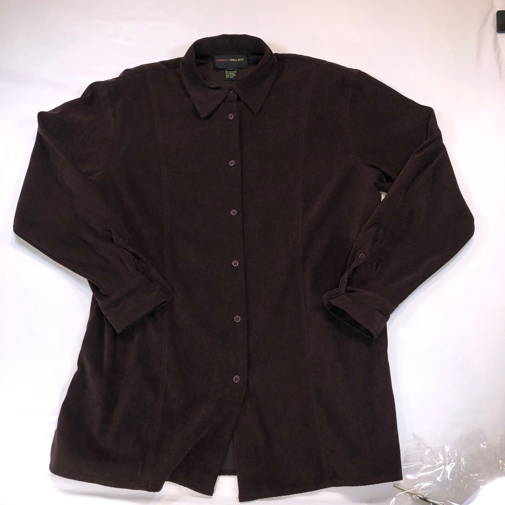 Harris Wallace Brown Faux Suede Button Down Shirt Long Sleeve Large RN 70093